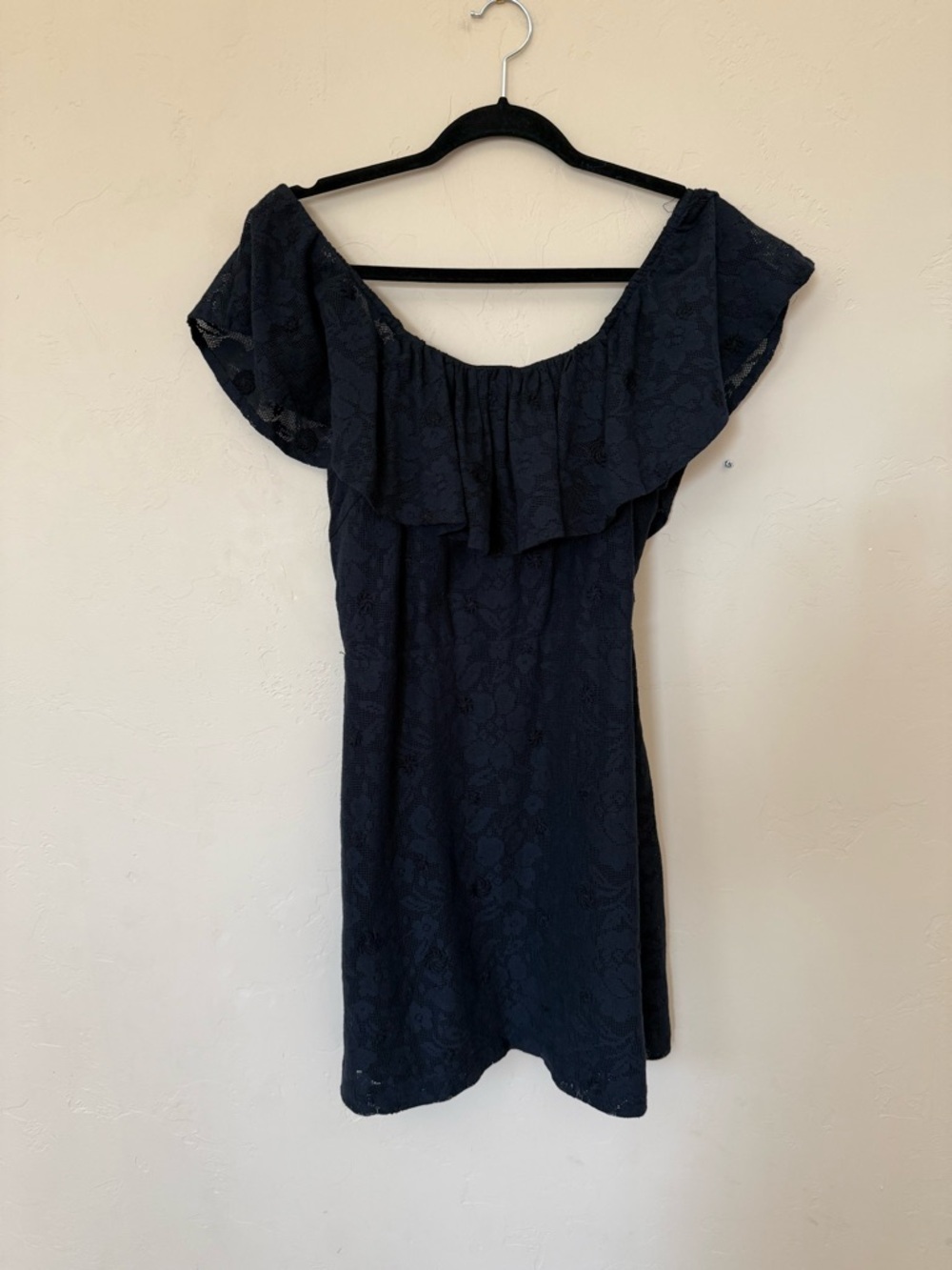 Free People Navy Lace Off Shoulder Mini Dress Boho Romantic Cottagecore - Picture 4 of 10